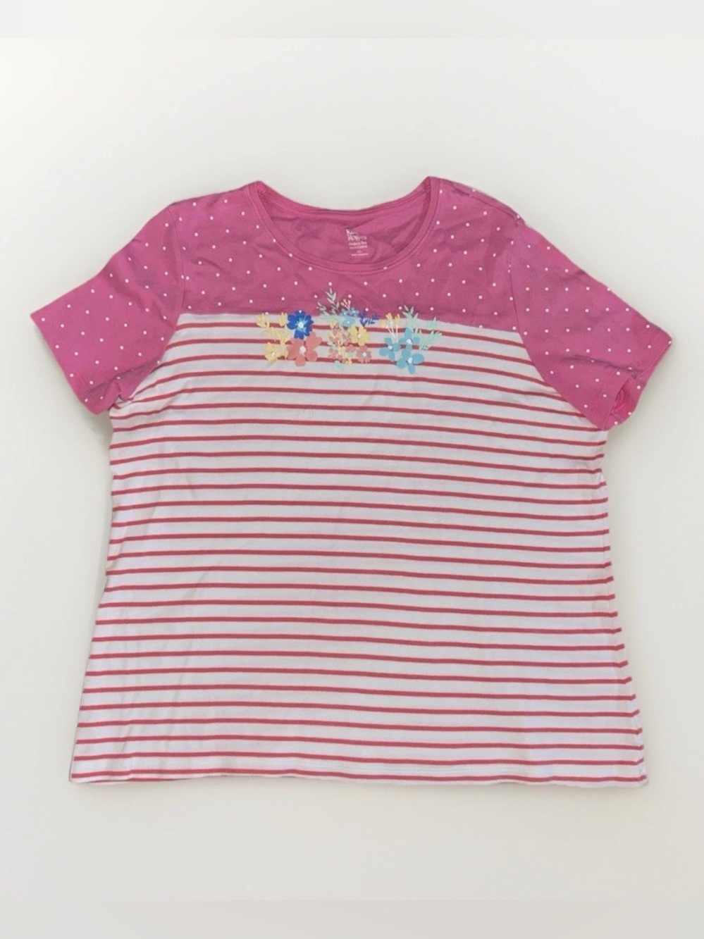Kim Rogers 100% Cotton Perfectly Soft Short Sleeve Striped Dotted T-Shirt, XL